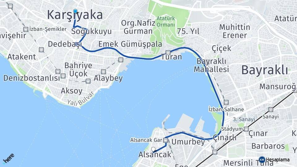 İzmir Karşıyaka Alsancak Konak Arası Kaç Km - Yol Haritası