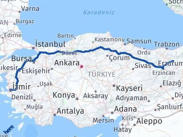 İzmir Karşıyaka Bayburt Arası Kaç Km - Yol Haritası