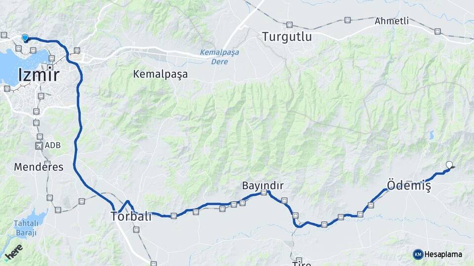 İzmir Karşıyaka Birgi Ödemiş Arası Kaç Km - Yol Haritası