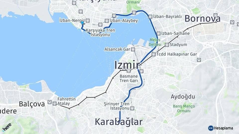 İzmir Karşıyaka Bostanlı Karabağlar Arası Kaç Km - Yol Haritası