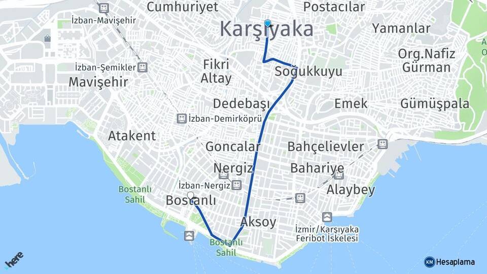 İzmir Karşıyaka Bostanlı Karşıyaka Arası Kaç Km - Yol Haritası