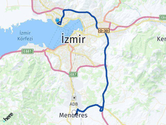 İzmir Karşıyaka Bostanlı Menderes Arası Kaç Km - Yol Haritası