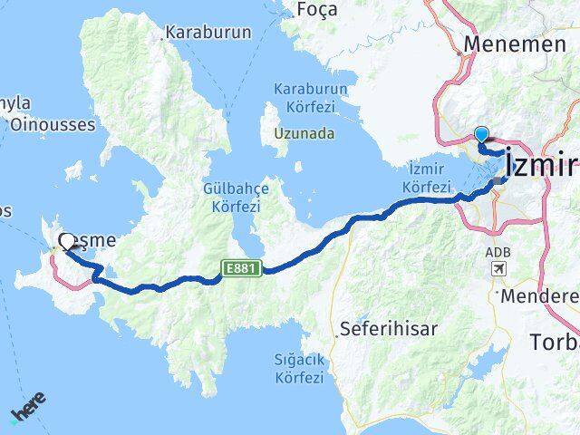 İzmir Karşıyaka Boyalık Çeşme Arası Kaç Km - Yol Haritası