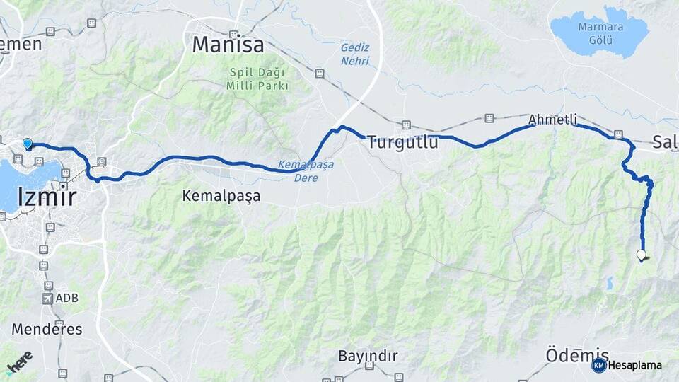İzmir Karşıyaka Bozdağ Ödemiş Arası Kaç Km - Yol Haritası