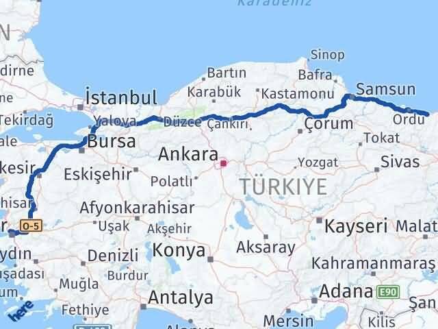 İzmir Karşıyaka Giresun Arası Kaç Km - Yol Haritası