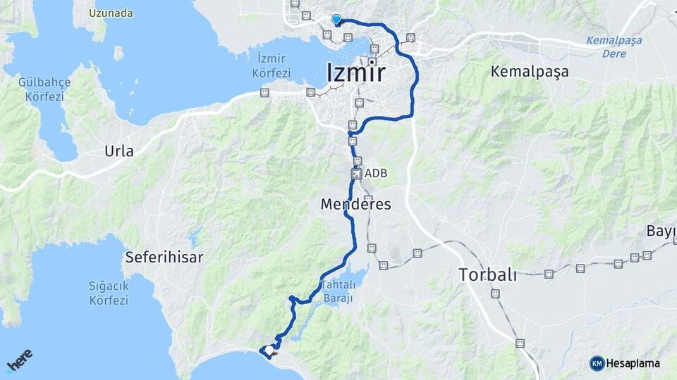 İzmir Karşıyaka Gümüldür Atatürk Menderes Arası Kaç Km - Yol Haritası