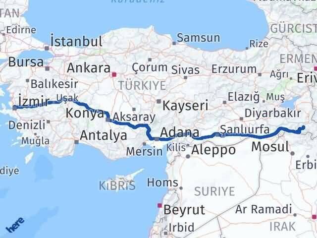 İzmir Karşıyaka Hakkari Arası Kaç Km - Yol Haritası