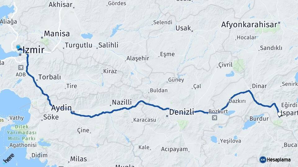 İzmir Karşıyaka Isparta Arası Kaç Km - Yol Haritası