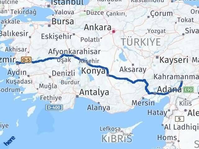 İzmir Karşıyaka Kahramanmaraş Arası Kaç Km - Yol Haritası