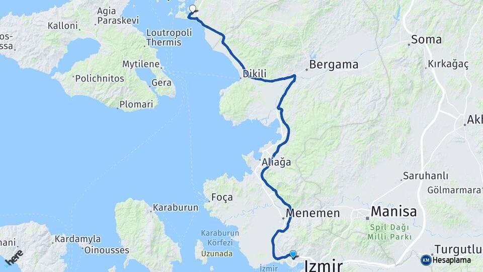 İzmir Karşıyaka Küçükköy Ayvalık Balıkesir Arası Kaç Km - Yol Haritası