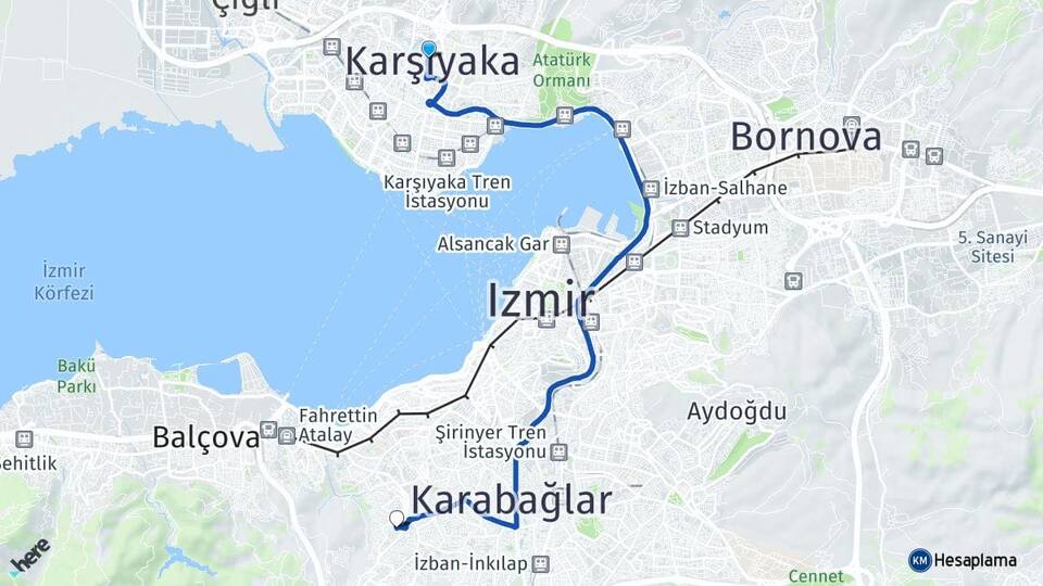 İzmir Karşıyaka Limontepe Karabağlar Arası Kaç Km - Yol Haritası