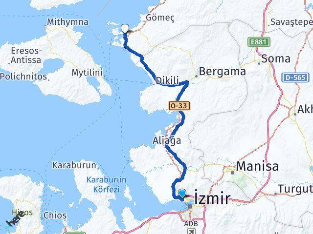 İzmir Karşıyaka Mavişehir Ayvalık Balıkesir Arası Kaç Km - Yol Haritası