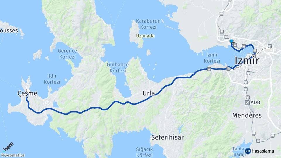 İzmir Karşıyaka Mavişehir Çeşme Arası Kaç Km - Yol Haritası
