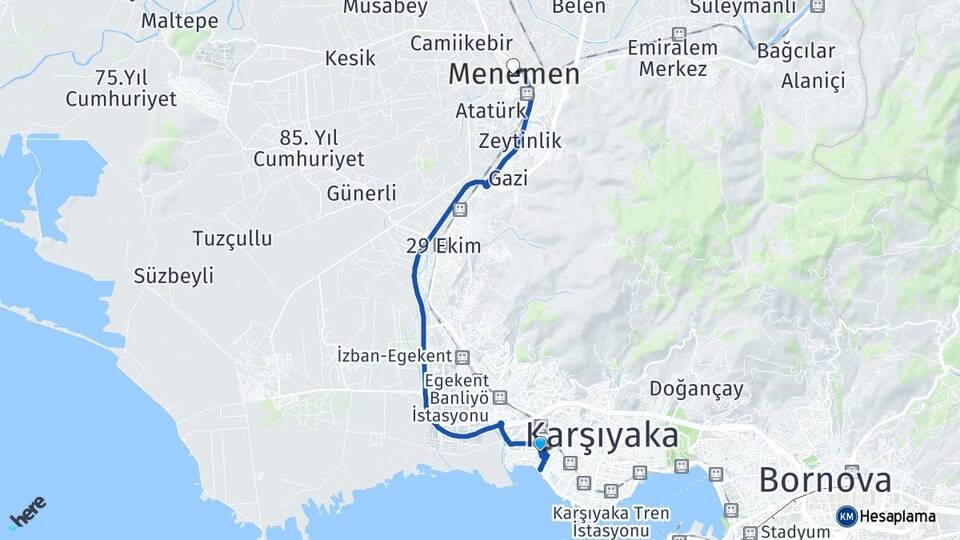 İzmir Karşıyaka Mavişehir Menemen Arası Kaç Km - Yol Haritası