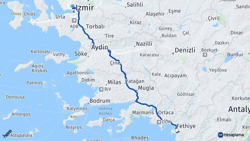 İzmir Karşıyaka Ölüdeniz Fethiye Muğla Arası Kaç Km - Yol Haritası