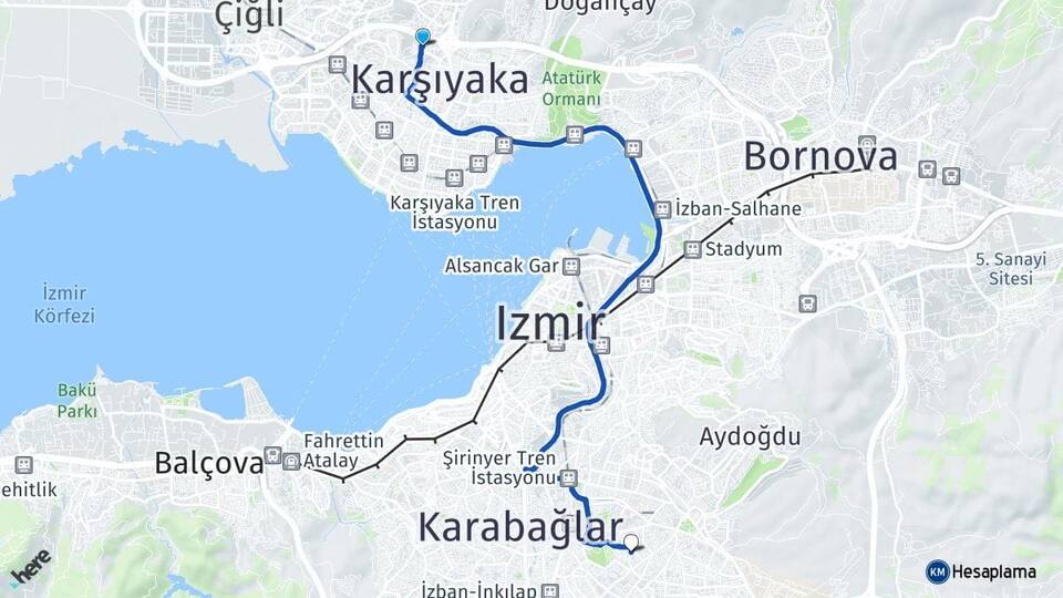 İzmir Karşıyaka Örnekköy Buca Arası Kaç Km - Yol Haritası