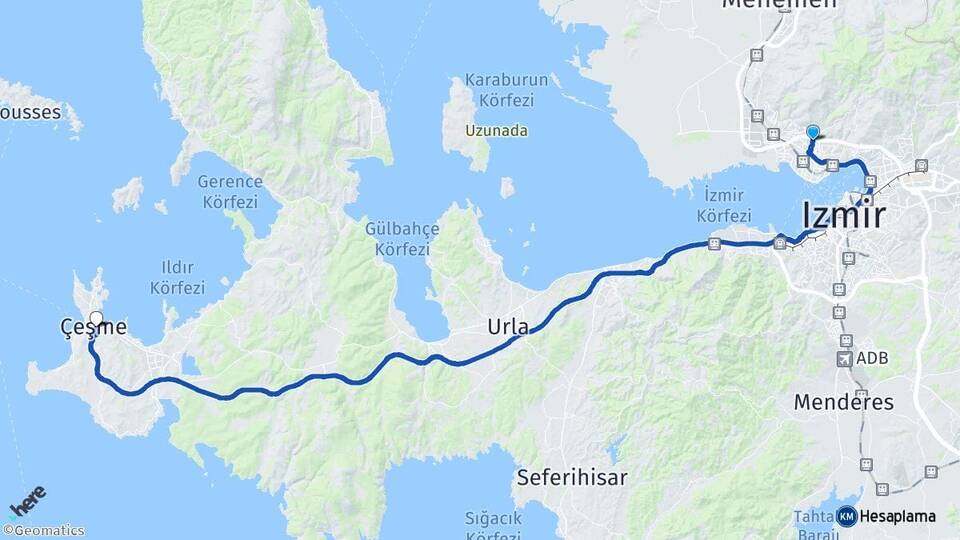 İzmir Karşıyaka Örnekköy Çeşme Arası Kaç Km - Yol Haritası