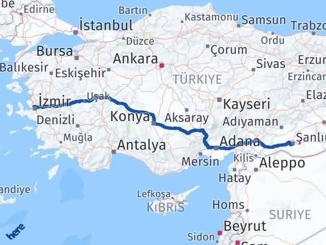İzmir Karşıyaka Şanlıurfa Arası Kaç Km - Yol Haritası