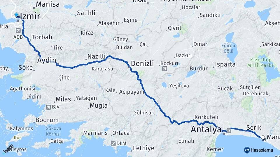 İzmir Karşıyaka Side Manavgat Antalya Arası Kaç Km - Yol Haritası