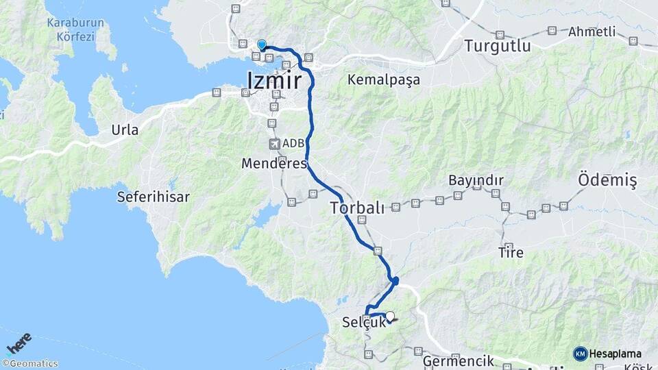İzmir Karşıyaka Şirince Selçuk Arası Kaç Km - Yol Haritası