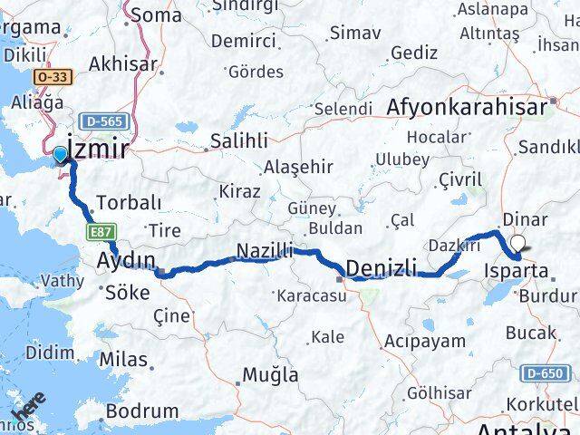 İzmir Keçiborlu Isparta Arası Kaç Km - Yol Haritası