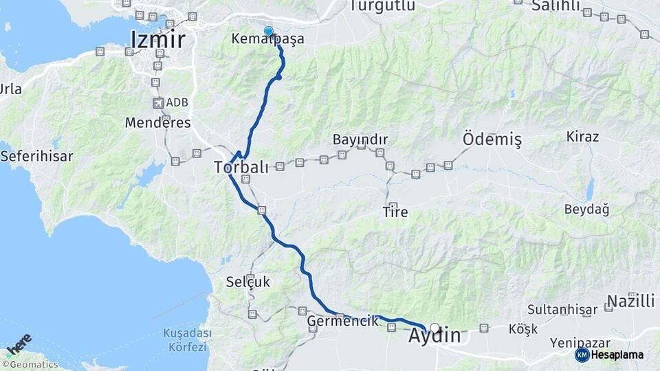 İzmir Kemalpaşa Aydın Arası Kaç Km - Yol Haritası