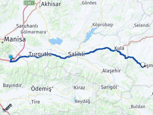 İzmir Kemalpaşa Çambel Eşme Uşak Arası Kaç Km - Yol Haritası