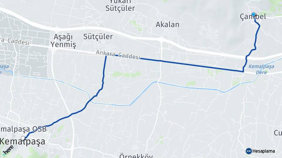 İzmir Kemalpaşa Çambel Kemalpaşa Arası Kaç Km - Yol Haritası