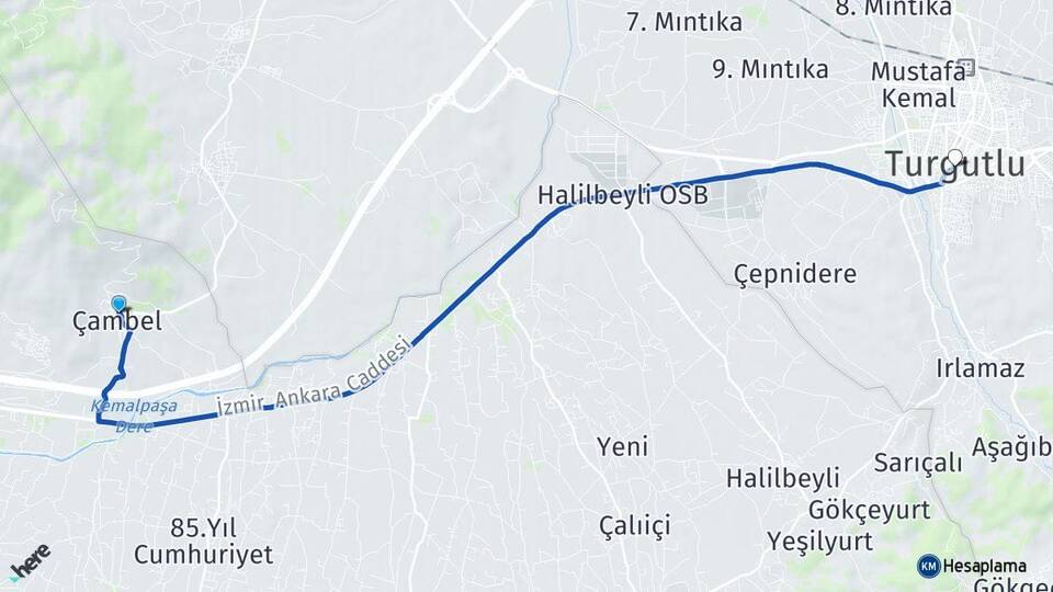 İzmir Kemalpaşa Çambel Turgutlu Manisa Arası Kaç Km - Yol Haritası