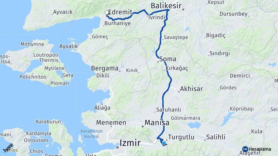 İzmir Kemalpaşa Halilbeyli Edremit Balıkesir Arası Kaç Km - Yol Haritası
