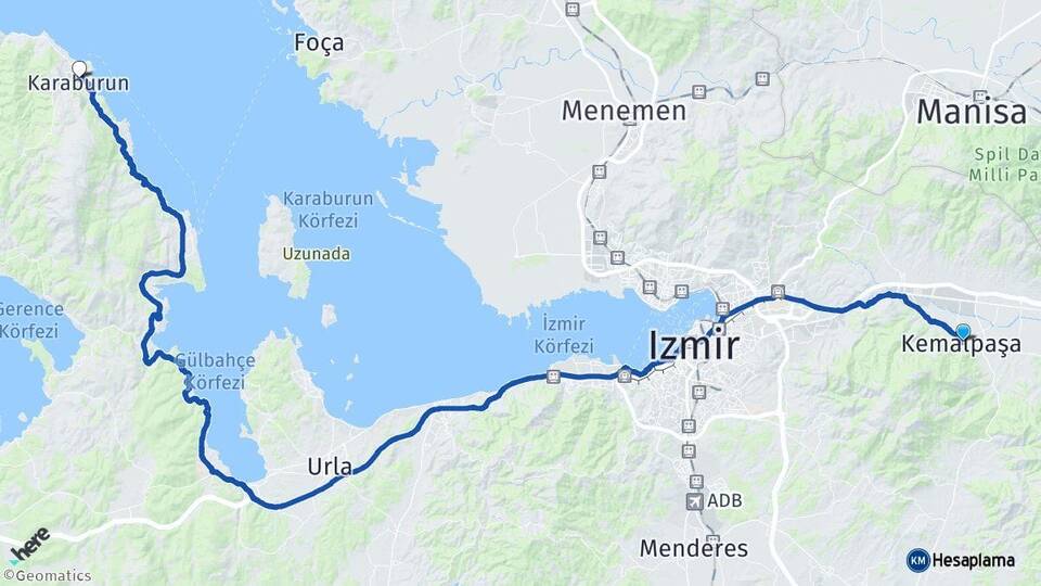 İzmir Kemalpaşa Karaburun Arası Kaç Km - Yol Haritası