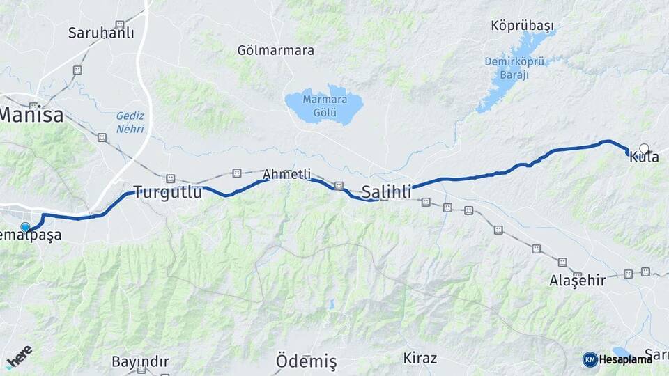 İzmir Kemalpaşa Kula Manisa Arası Kaç Km - Yol Haritası