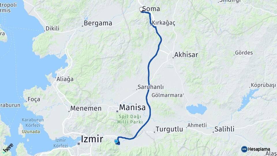 İzmir Kemalpaşa Soma Manisa Arası Kaç Km - Yol Haritası