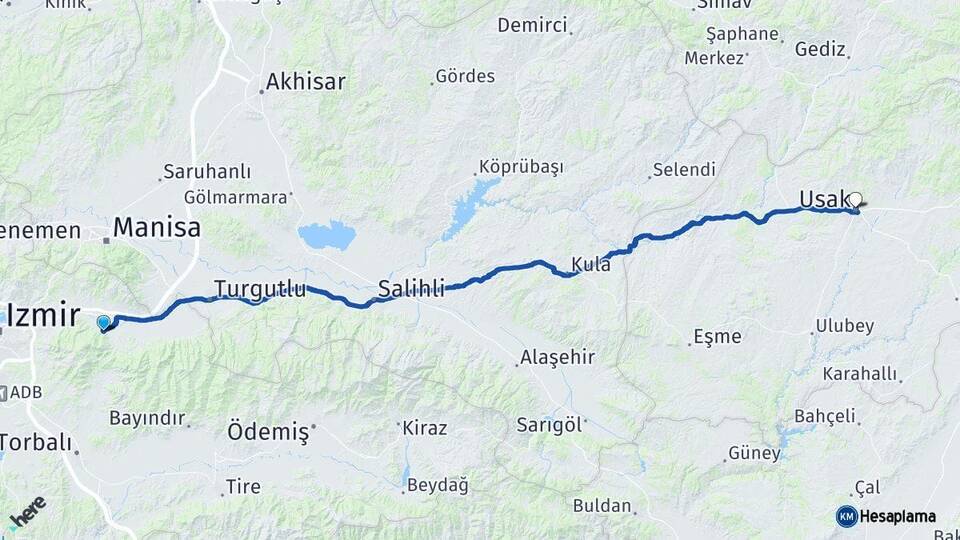 İzmir Kemalpaşa Uşak Arası Kaç Km - Yol Haritası