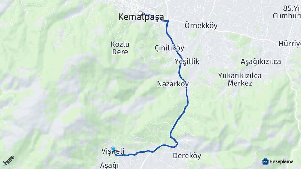 İzmir Kemalpaşa Vişneli Kemalpaşa Arası Kaç Km - Yol Haritası