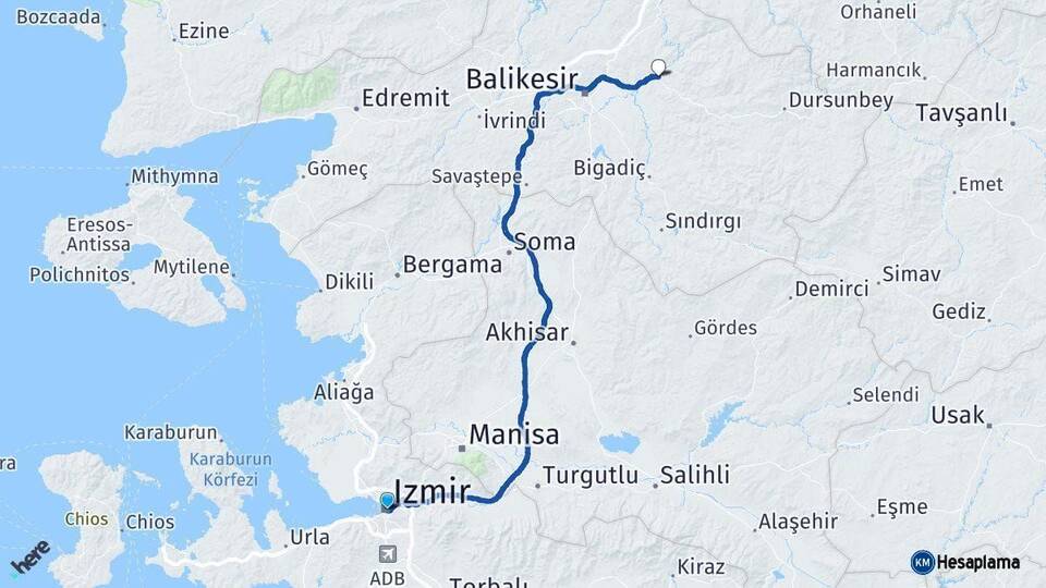 İzmir Kepsut Balıkesir Arası Kaç Km - Yol Haritası