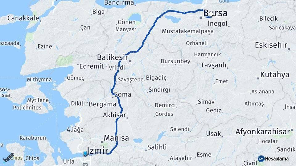 İzmir Kestel Bursa Arası Kaç Km - Yol Haritası