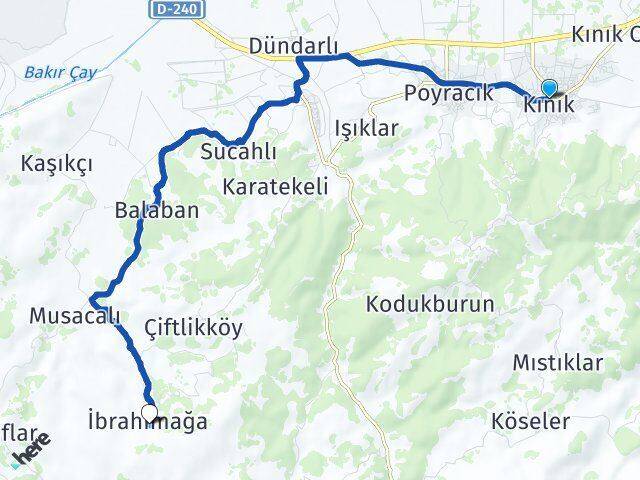 İzmir Kınık İbrahimağa Kınık Arası Kaç Km - Yol Haritası
