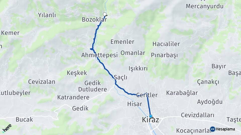 İzmir Kiraz Çatak Kiraz Arası Kaç Km - Yol Haritası