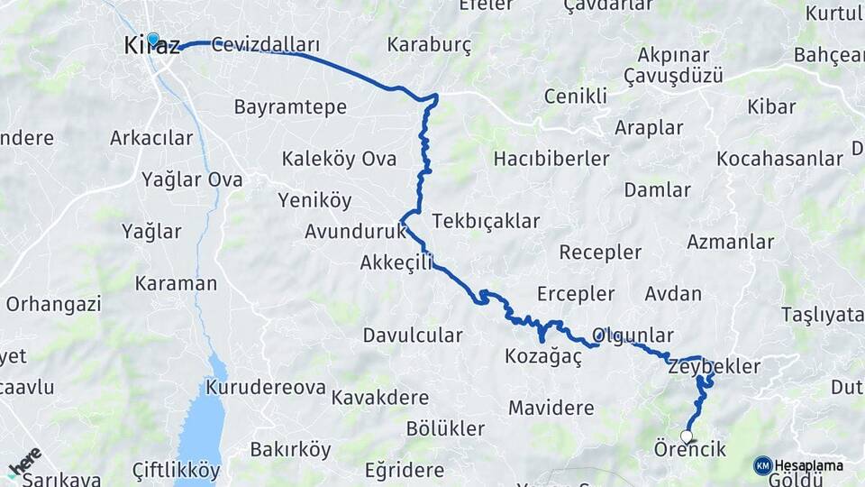 İzmir Kiraz Örencik Kiraz Arası Kaç Km - Yol Haritası