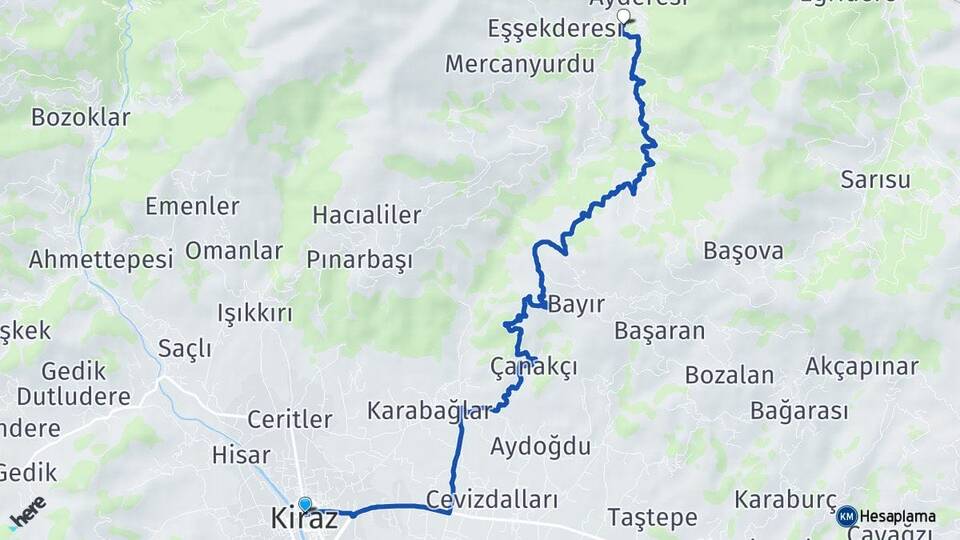 İzmir Kiraz Ovacık Kiraz Arası Kaç Km - Yol Haritası