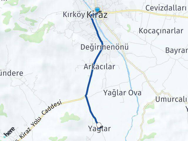 İzmir Kiraz Yağlar Kiraz Arası Kaç Km - Yol Haritası