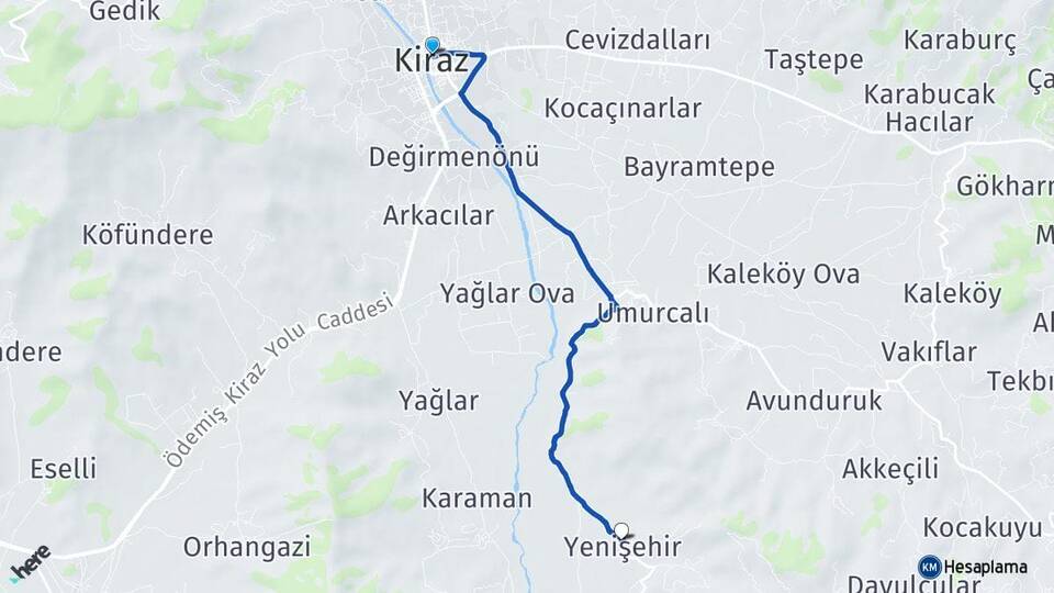 İzmir Kiraz Yenişehir Kiraz Arası Kaç Km - Yol Haritası