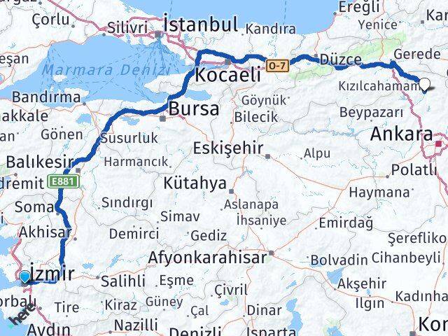 İzmir Kızılcahamam Ankara Arası Kaç Km - Yol Haritası
