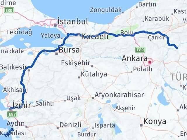 İzmir Kızılırmak Çankırı Arası Kaç Km - Yol Haritası
