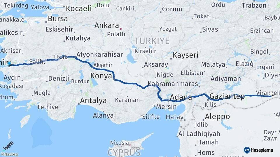 İzmir Kızıltepe Mardin Arası Kaç Km - Yol Haritası