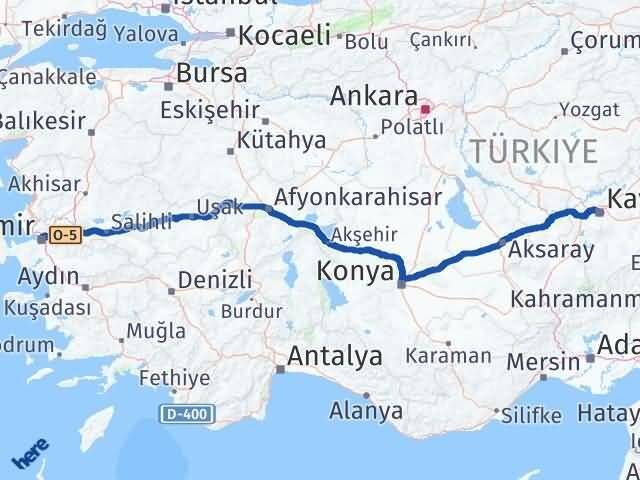 İzmir Kocasinan Kayseri Arası Kaç Km - Yol Haritası