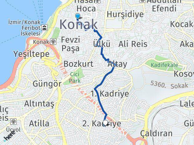İzmir Konak 2.Kadriye Konak Arası Kaç Km - Yol Haritası