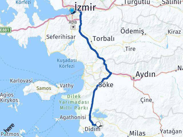 İzmir Konak Akbük Didim Aydın Arası Kaç Km - Yol Haritası
