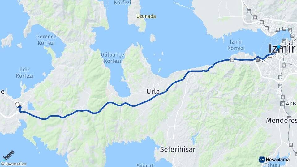 İzmir Konak Alaçatı Çeşme Arası Kaç Km - Yol Haritası